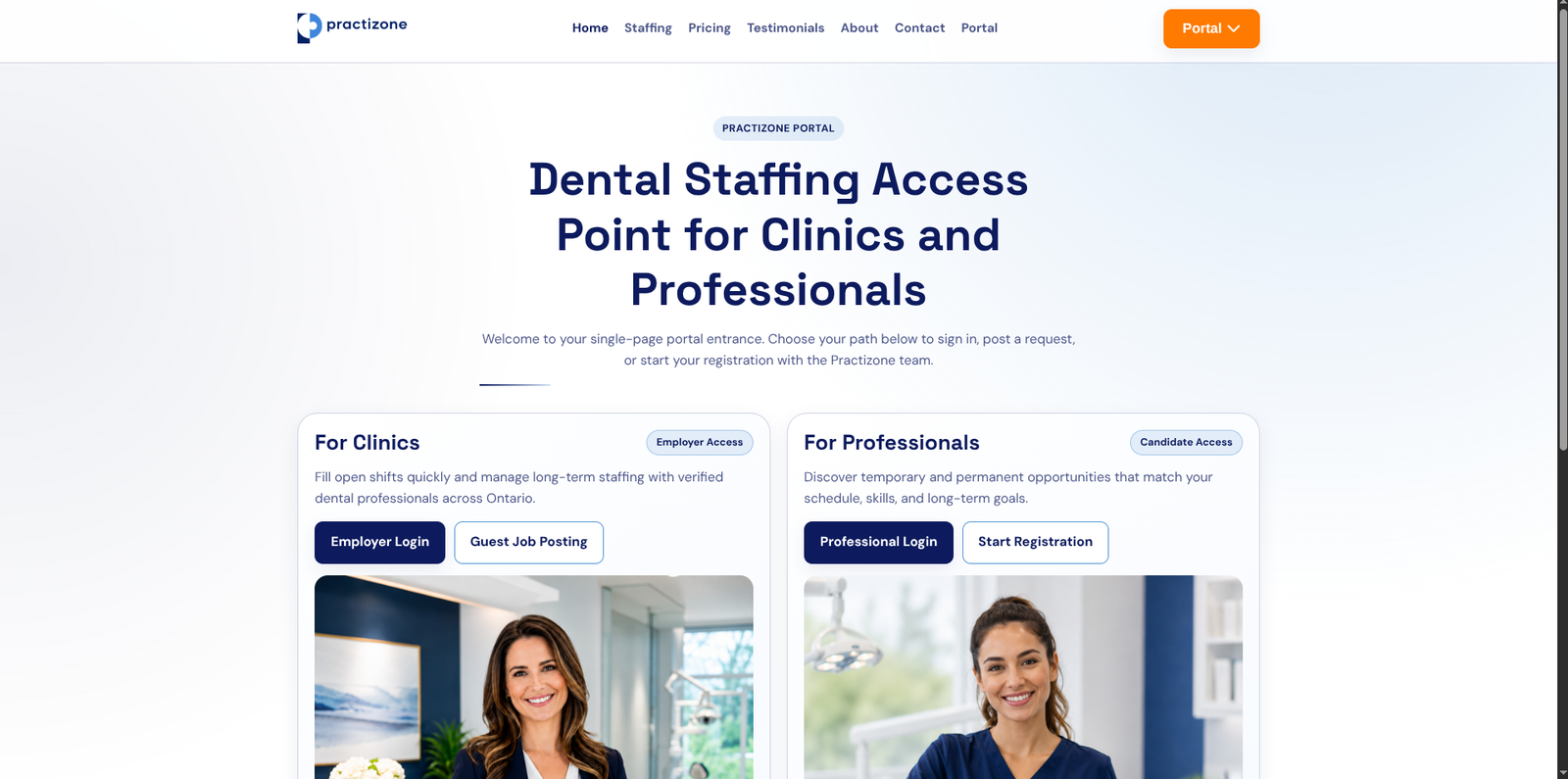 Practizone dental staffing portal for Canadian clinics and professionals